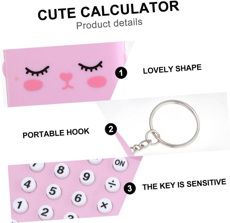 Kisangel 2pcs Mini Calculator for Students, Portable Cute Cartoon Electronic Pocket Calculators with LCD Display, Pink Plastic Arithmetic Tools for School and Office Use - Image 4