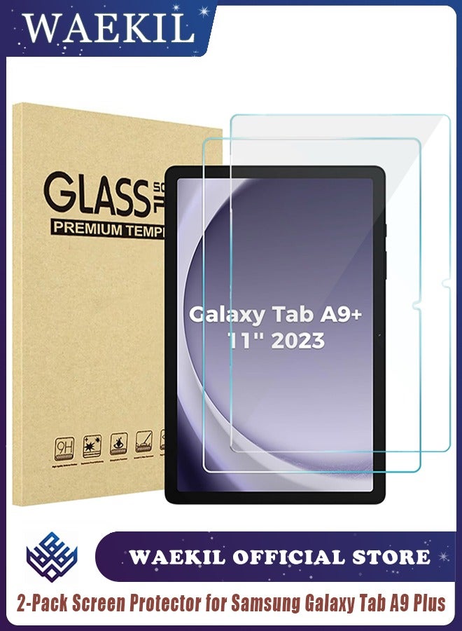 وايكيل واقي شاشة من الزجاج المقوى مكون من قطعتين لجهاز Galaxy Tab A9 Plus مقاس 11 بوصة 2023، غشاء شفاف عالي الدقة لجهاز Samsung Galaxy Tab A9+ اللوحي SM-X210/X215/X216/X218، مقاوم للخدش وخالٍ من الفقاعات. - Image 1