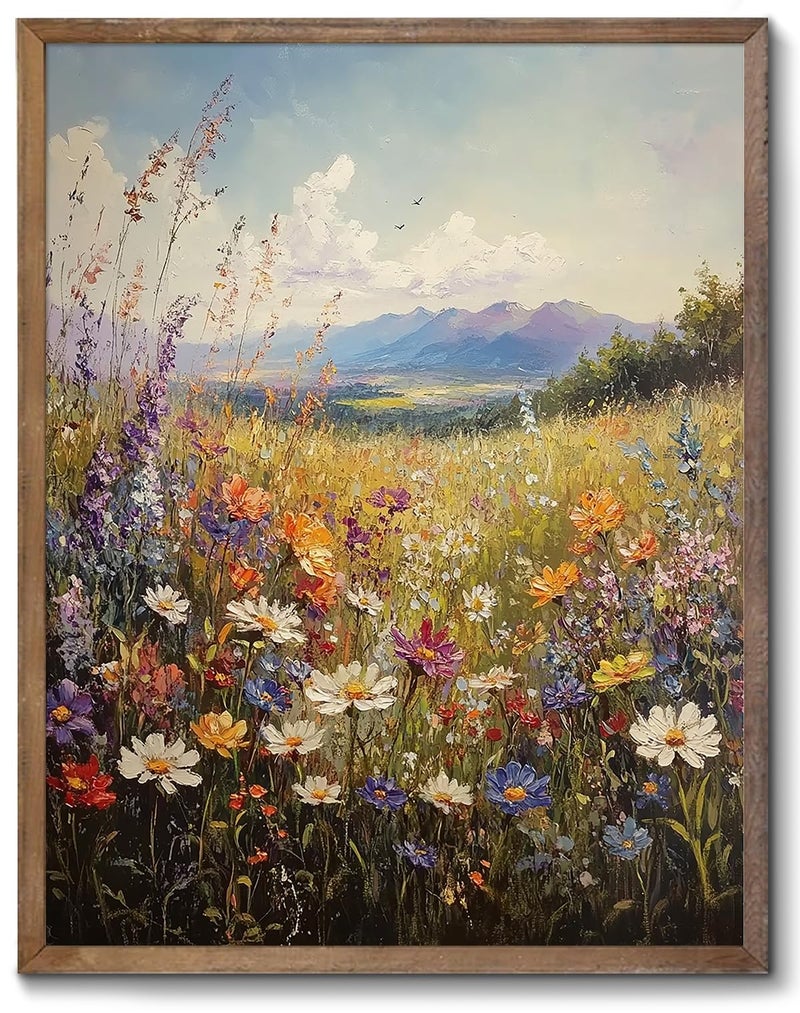 XOCUUI Vintage Wildflowers Wall Art, Farmhouse Field Landscape Oil Paintings Paintings Art Decoration Nature Scenery Colorful Floral Canvas Prints Suitable For Living Room Bedroom 8x10 In Unframed - Image 1