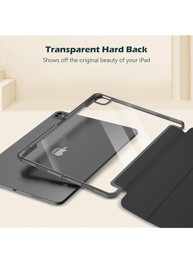 Procases Smart Case For Ipad Pro 11 Inch M4 2024 With Pencil Holder Clear Back Slim Tri-Fold Folio Stand Shell Tablet Cover For Ipad Pro 11 Inch M4 5Th Gen 2024 Model: A2836 A2837 A3006 -Black - Image 3