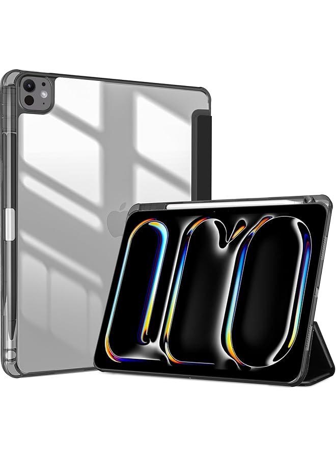 Procases Smart Case For Ipad Pro 11 Inch M4 2024 With Pencil Holder Clear Back Slim Tri-Fold Folio Stand Shell Tablet Cover For Ipad Pro 11 Inch M4 5Th Gen 2024 Model: A2836 A2837 A3006 -Black - Image 1