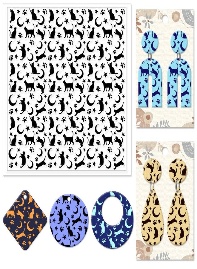 CHGCRAFT Cat Polymer Clay Texture Sheets Moon Stars Texture Stamp Sheets Silicone Texture Stamp Clay Texture Mat Texture Sheets for Polymer Clay Jewelry and Clay Earrings Tools - Image 1