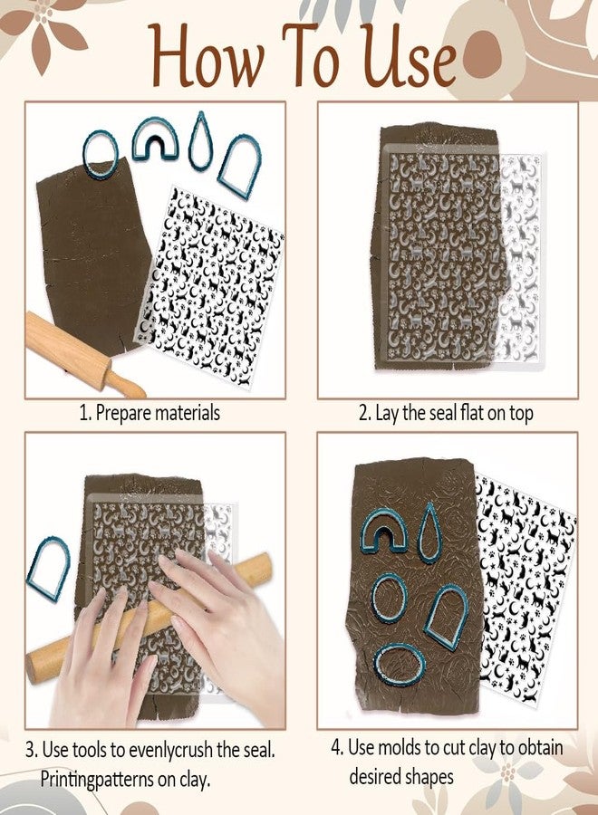 CHGCRAFT Cat Polymer Clay Texture Sheets Moon Stars Texture Stamp Sheets Silicone Texture Stamp Clay Texture Mat Texture Sheets for Polymer Clay Jewelry and Clay Earrings Tools - Image 3