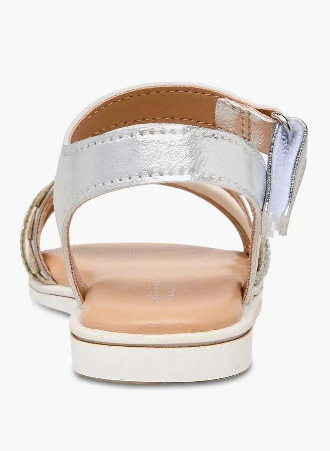 Celeste Silver Girls Embellished Hook & Loop Sandals for Women | Best Price UAE