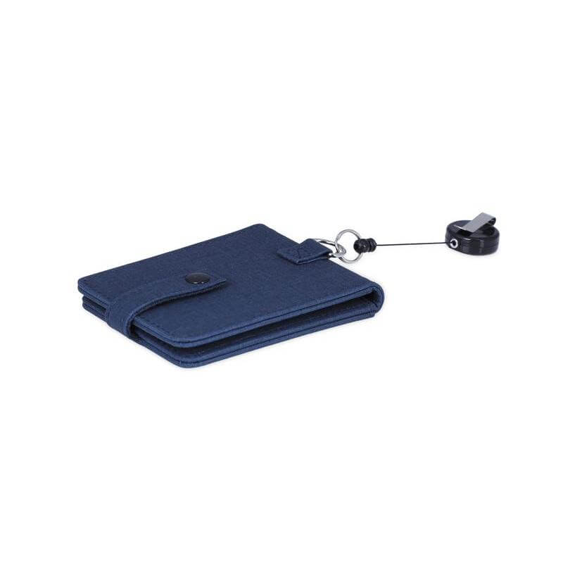 Santhome Koln Carbon-Neutral ID Card Holder with Smooth Pull Reel Badge | Recycled PU | 3 Secure Window Card Slots | Clip-On Badge Holder for Office, Events & Travel| Lightweight & Durable - Navy Blue - Image 5