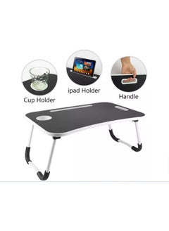 NAFEH Portable Folding Laptop Desk 60x40x28cm for Bed With iPad and Cup Holder Adjustable Lap Tray Notebook Stand Foldable Non-Slip Legs Reading Table Tray for Working Studying Camping Black  - Image 1