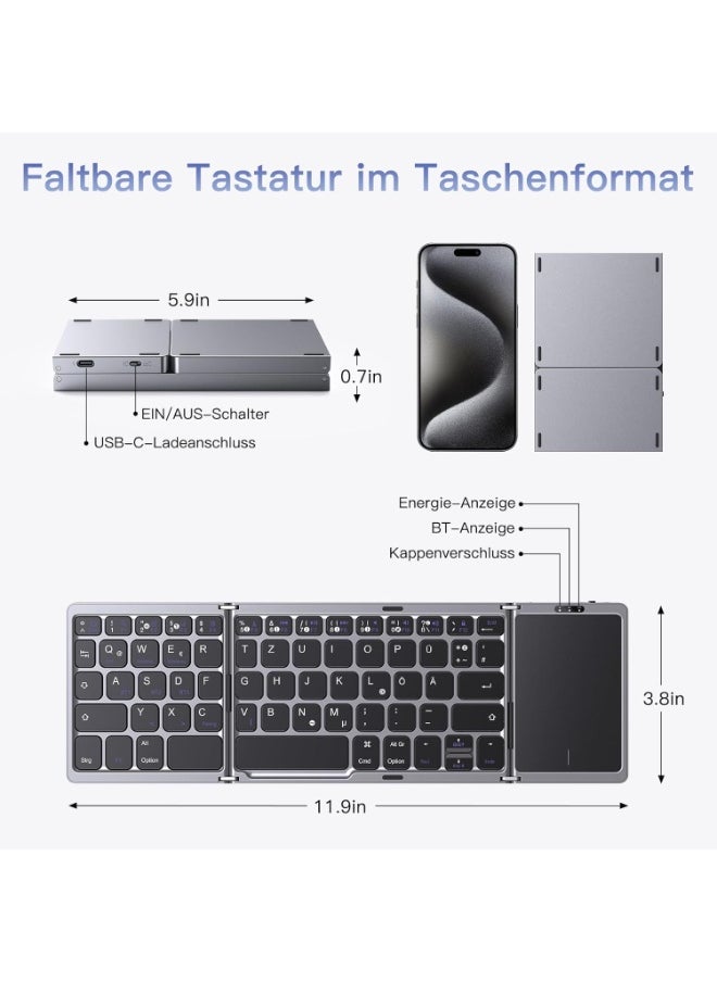 Generic - Foldable Bluetooth Keyboard with Touchpad – Wireless, Rechargeable, Multi-Device Portable Keyboard for iOS, Android, Windows, Tablets & Laptops - Image 1