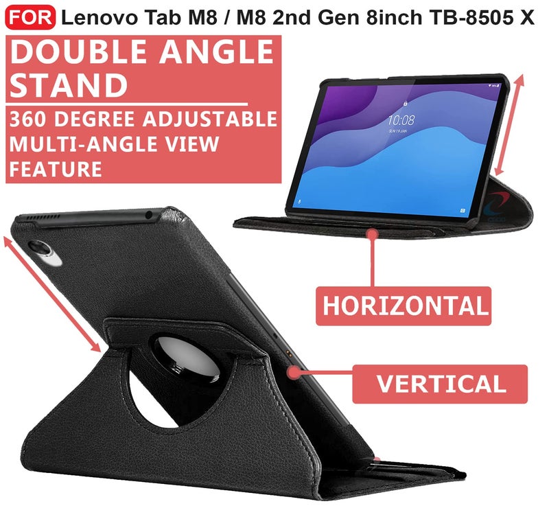 CEDO Lenovo Tab M8 / M8 2nd Gen (8 inch) Flip Cover | Leather Finish | 360 Degree Rotate Back Cover Case for Lenovo Tab M8 / M8 2nd Gen (8 inch) TB-8505 X/F/N (Black) - Image 2