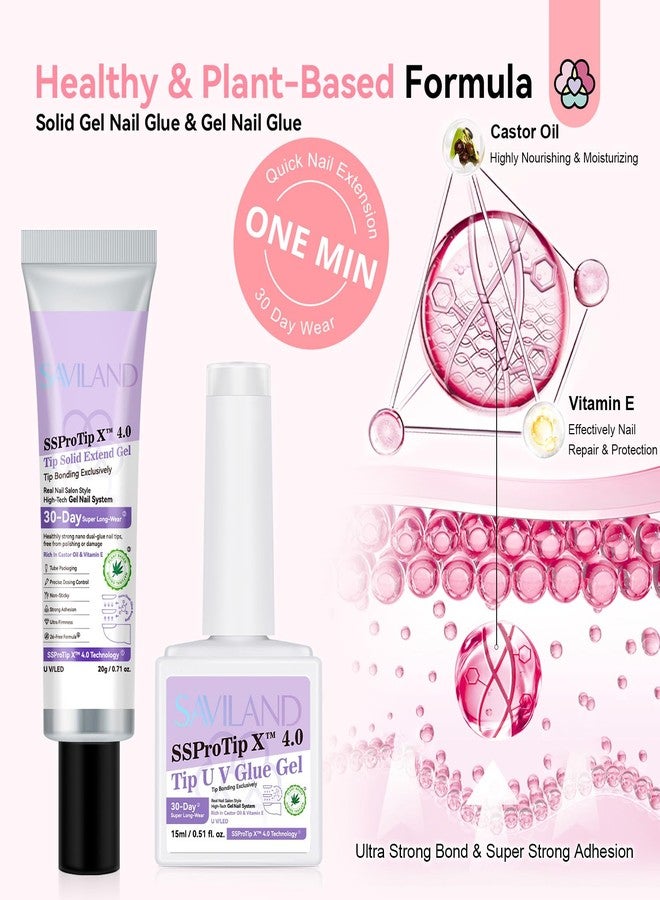 SAVILAND Gel Nail X Kit with Everything: 16 Sizes French Tips Press On Nail Kit with Drill Coffin Tips Soft Gel Fake Nails with Solid Glue Gels U V Lamp Gels Glue French Tip Tool Home - Image 4