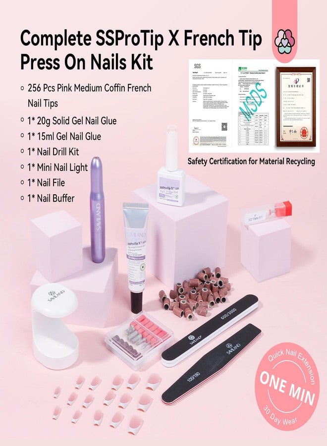 SAVILAND Gel Nail X Kit with Everything: 16 Sizes French Tips Press On Nail Kit with Drill Coffin Tips Soft Gel Fake Nails with Solid Glue Gels U V Lamp Gels Glue French Tip Tool Home - Image 2