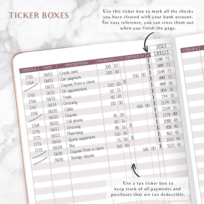 Legend Planner Check Register Book – Accounting Ledger Book for Small Business & Personal Use – Checkbook Register to Track Financial Transactions – Hardcover, 7x10″, 6300 Entries (Rose Gold) - Image 4