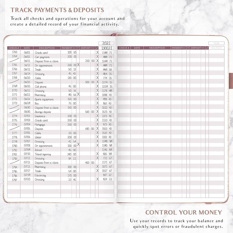 Legend Planner Check Register Book – Accounting Ledger Book for Small Business & Personal Use – Checkbook Register to Track Financial Transactions – Hardcover, 7x10″, 6300 Entries (Rose Gold) - Image 3