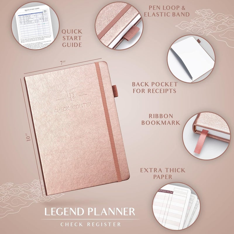 Legend Planner Check Register Book – Accounting Ledger Book for Small Business & Personal Use – Checkbook Register to Track Financial Transactions – Hardcover, 7x10″, 6300 Entries (Rose Gold) - Image 2