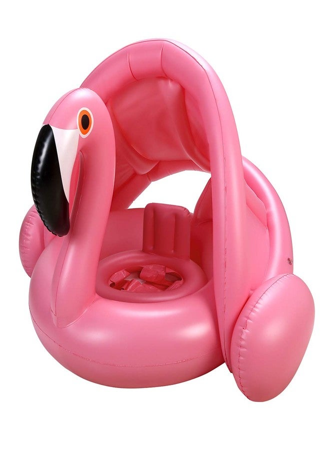 iefoah Baby Pool Float with Canopy,Flamingo Inflatable Swimming Ring,Infant Pool Floaties Sunshade Toys for Baby Girls Boys Toddlers Pink - Image 1