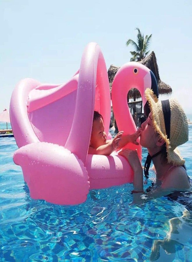 iefoah Baby Pool Float with Canopy,Flamingo Inflatable Swimming Ring,Infant Pool Floaties Sunshade Toys for Baby Girls Boys Toddlers Pink - Image 2
