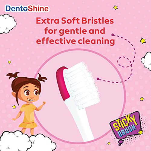 DentoShine STiCKY Toothbrush for Kids (Ages 2+) (4 Count (Pack of 1), Assorted) - Image 3