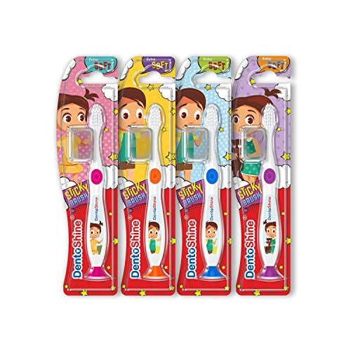 DentoShine STiCKY Toothbrush for Kids (Ages 2+) (4 Count (Pack of 1), Assorted) - Image 1