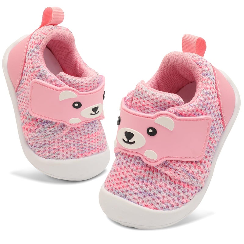 FEETCITY Baby First Walking Shoes Boys Girls Baby Sneakers Wide Toe Box Infant Barefoot Shoes Breathable Lightweight 6-12 Months Pink Purple - Image 1