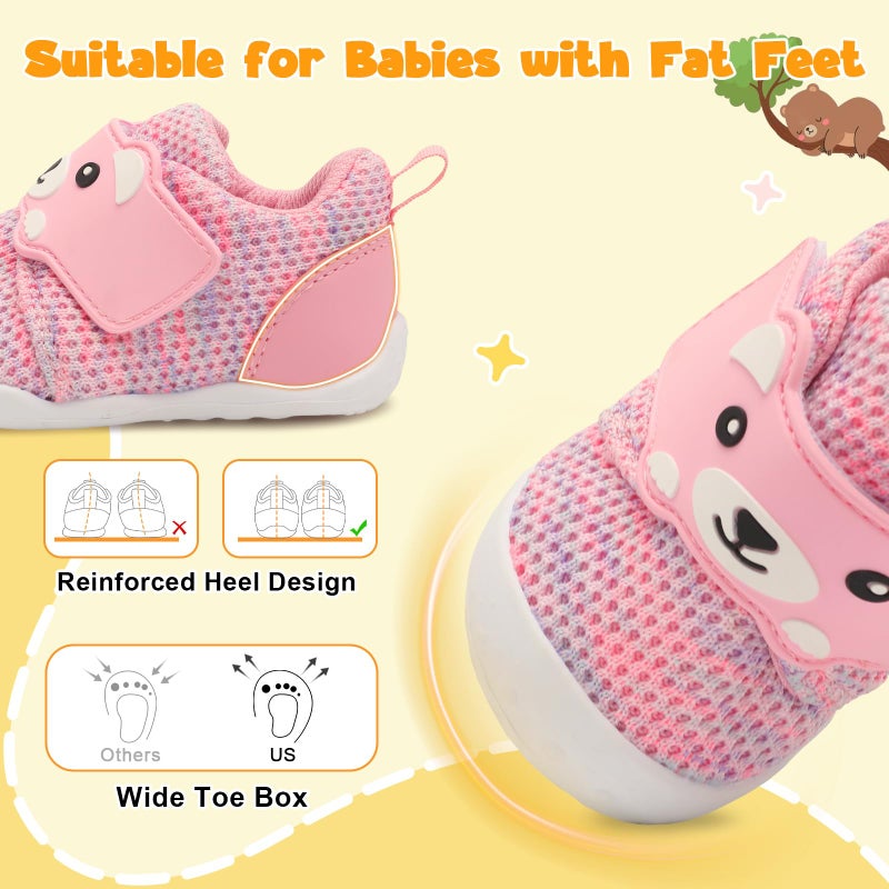 FEETCITY Baby First Walking Shoes Boys Girls Baby Sneakers Wide Toe Box Infant Barefoot Shoes Breathable Lightweight 6-12 Months Pink Purple - Image 4