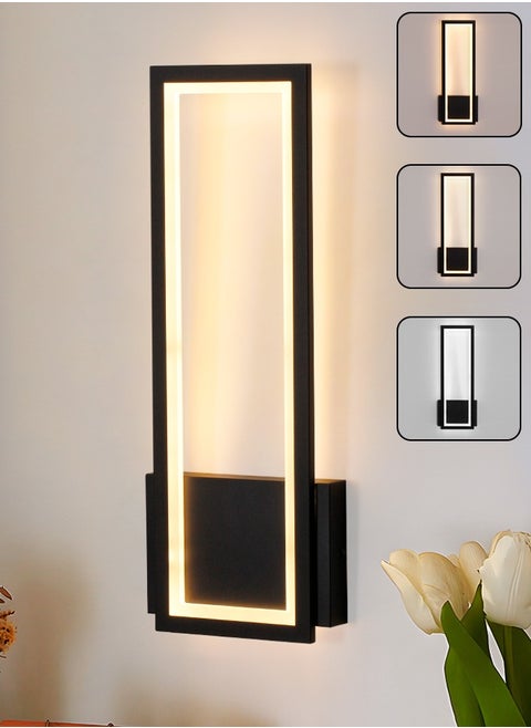 LED Wall Sconces - Modern Wall Lights for Living Room, Bedroom - 3-Color Dimming & 15W Brightness - Easy Install Wall Light Fixtures - Elegant Rectangular Design