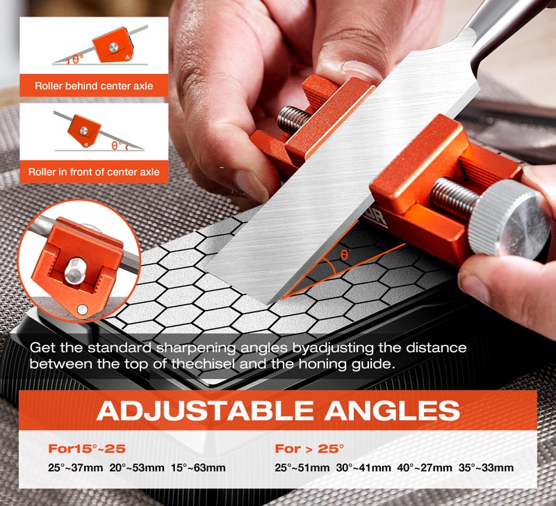 AUXTUR AUXTUR Sharpening Stone with Honing Guide Tool,chisel set for Woodworking,Flattening Stone,Complete Sharpening System Tools for Chisel Sharpening and Plane Restoration (guide+stone+chisel)  - Image 3