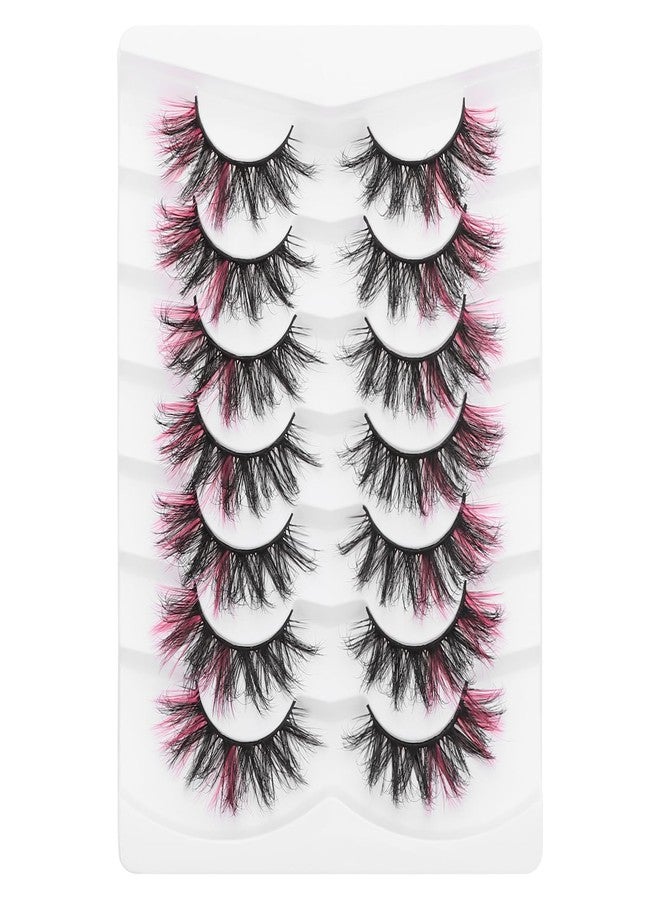 outopen 7 Pairs Dramatic False Eyelashes with Pink Color on End Dramatic Colorful Eye Lashes Long Fluffy Cat Eye Mink Pink False Eyelashes Halloween Cosplay Masquerade Party Stage Makeup Tools - Image 1