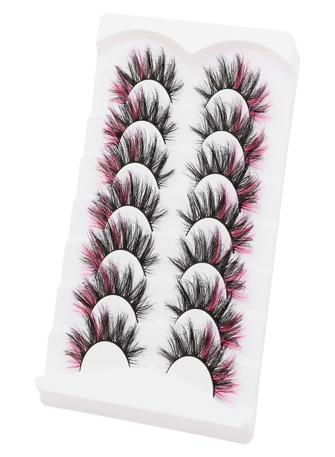 outopen 7 Pairs Dramatic False Eyelashes with Pink Color on End Dramatic Colorful Eye Lashes Long Fluffy Cat Eye Mink Pink False Eyelashes Halloween Cosplay Masquerade Party Stage Makeup Tools - Image 5
