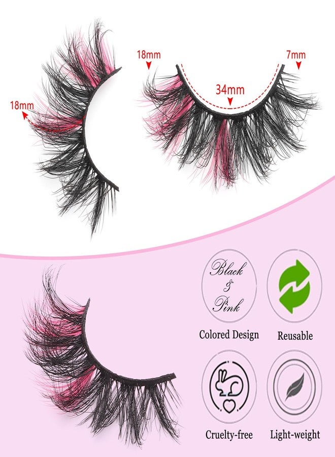 outopen 7 Pairs Dramatic False Eyelashes with Pink Color on End Dramatic Colorful Eye Lashes Long Fluffy Cat Eye Mink Pink False Eyelashes Halloween Cosplay Masquerade Party Stage Makeup Tools - Image 2