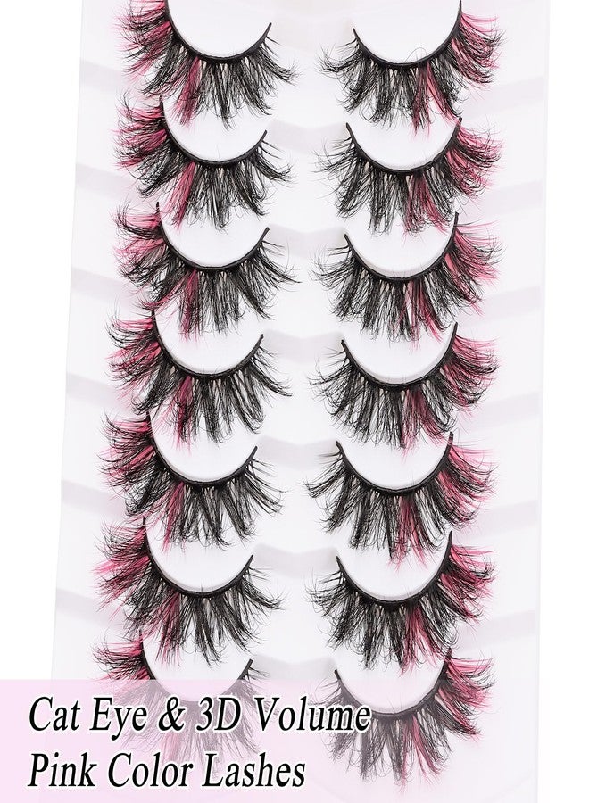 outopen 7 Pairs Dramatic False Eyelashes with Pink Color on End Dramatic Colorful Eye Lashes Long Fluffy Cat Eye Mink Pink False Eyelashes Halloween Cosplay Masquerade Party Stage Makeup Tools - Image 4