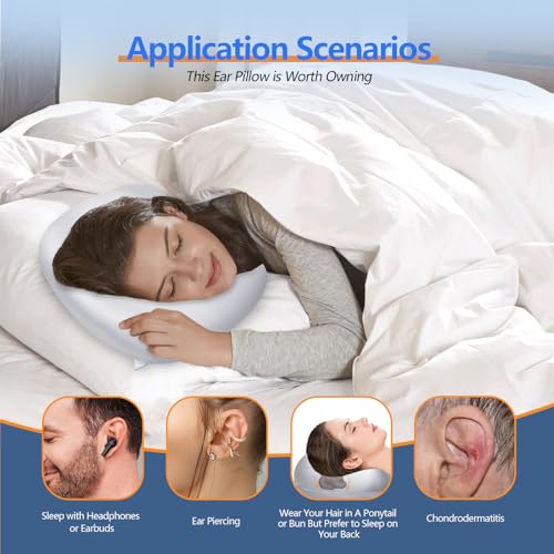 Swaycy Ear Piercing Hole Pillows Side Sleeper Pillow with an Ear Hole for CNH Side Sleepers and Ear Inflammation Pressure Sores, Adjustable Cotton and Polyester Curved Side Pillow, Light Gray Silk - Image 4