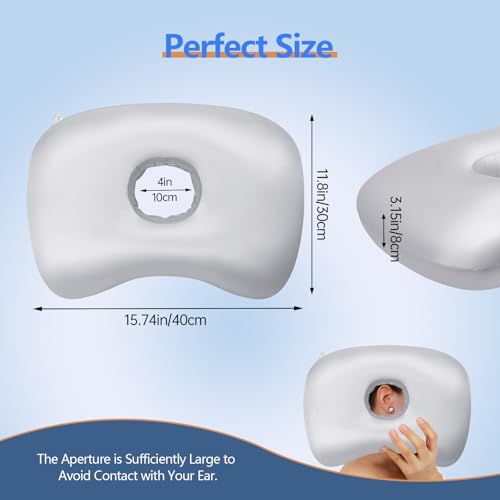 Swaycy Ear Piercing Hole Pillows Side Sleeper Pillow with an Ear Hole for CNH Side Sleepers and Ear Inflammation Pressure Sores, Adjustable Cotton and Polyester Curved Side Pillow, Light Gray Silk - Image 2