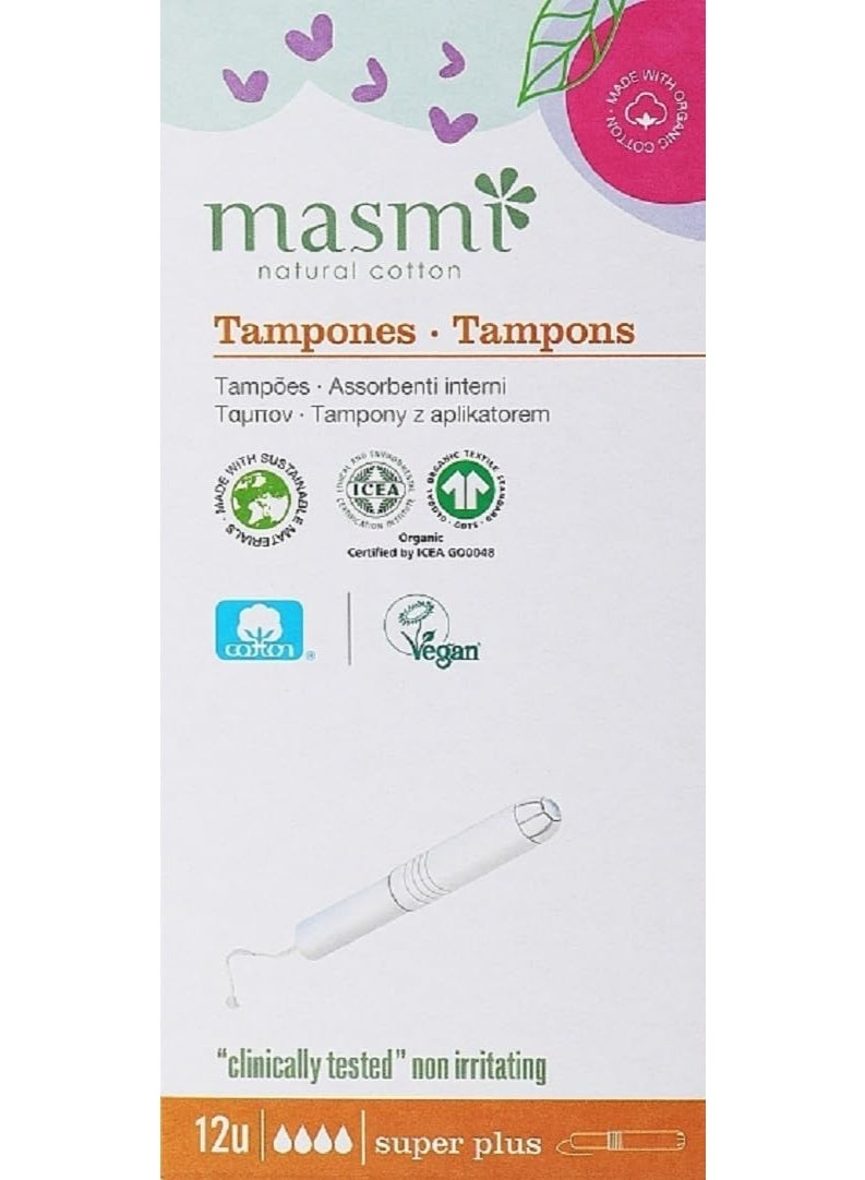 Organic Super Plus Cotton Tampon With Applicator 12 Pcs