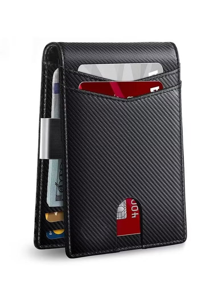 CarrKen Men's Slim Carbon Fiber Leather Wallet for Cash and Cards Men's Wallets, Simple Credit Card Holder-RFID Blocking - Image 1
