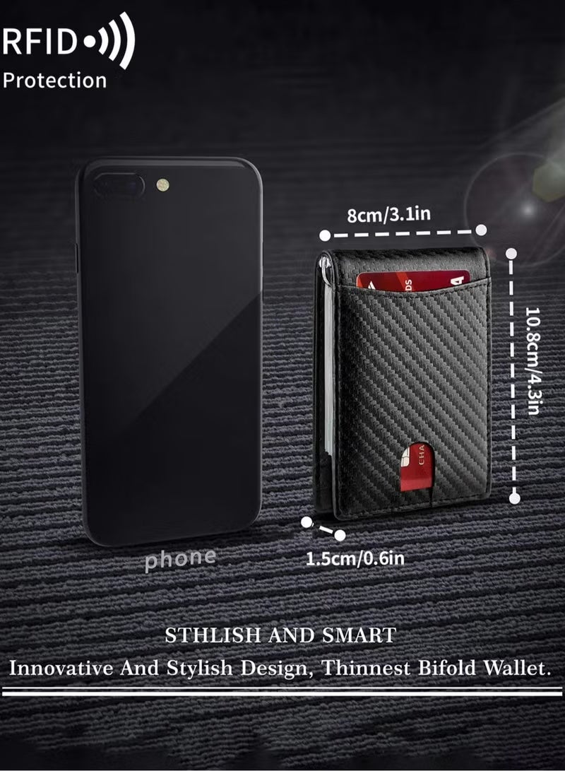 CarrKen Men's Slim Carbon Fiber Leather Wallet for Cash and Cards Men's Wallets, Simple Credit Card Holder-RFID Blocking - Image 2