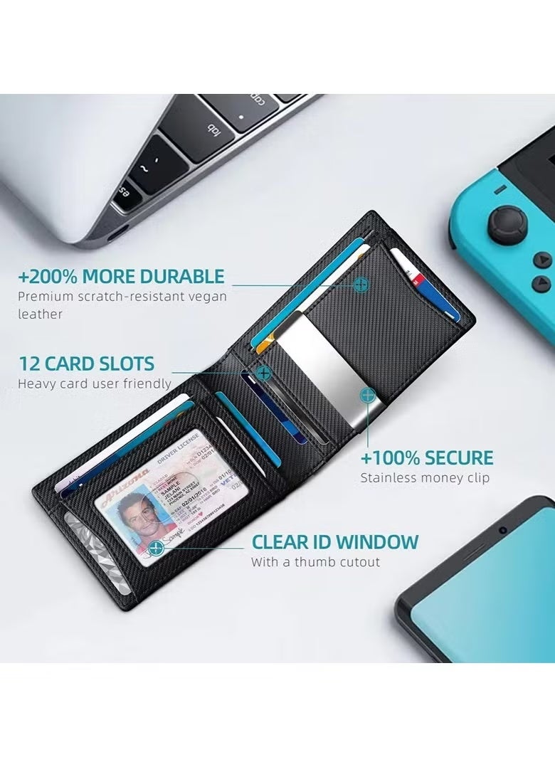 CarrKen Men's Slim Carbon Fiber Leather Wallet for Cash and Cards Men's Wallets, Simple Credit Card Holder-RFID Blocking - Image 3