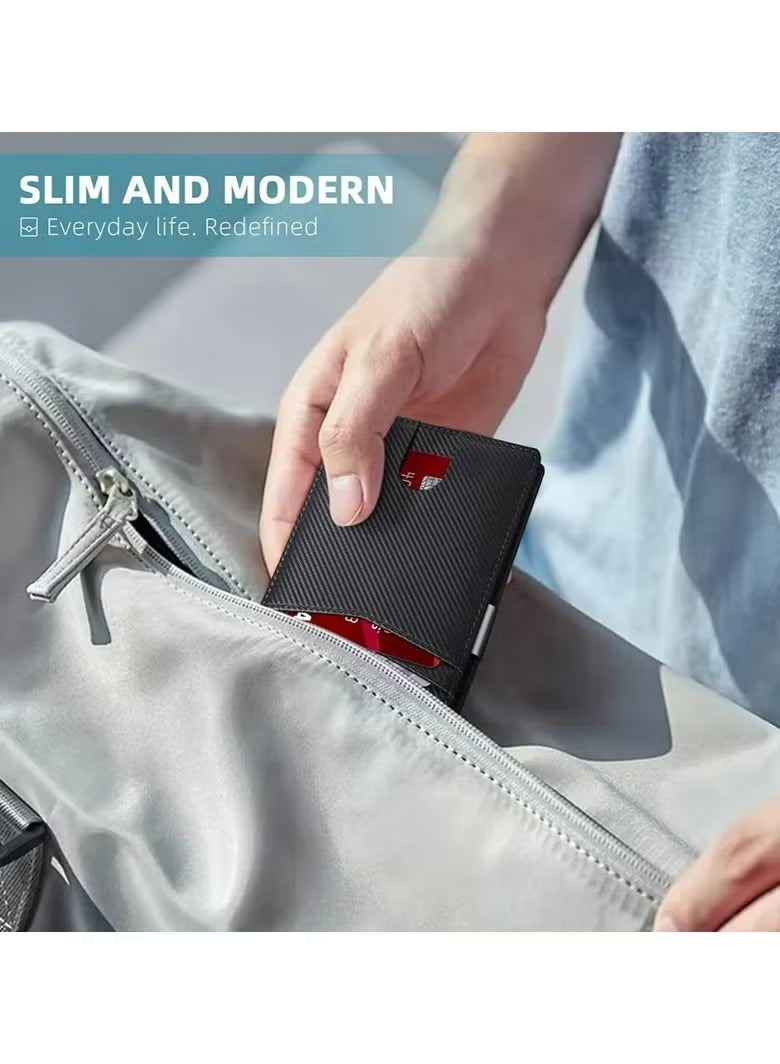 CarrKen Men's Slim Carbon Fiber Leather Wallet for Cash and Cards Men's Wallets, Simple Credit Card Holder-RFID Blocking - Image 5