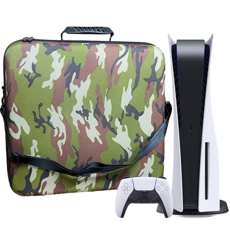 PSS Hard Carrying Case Storage Bag for PS-5, Travel Bag for Play/Station 5 Console Disk Digital & 2 Controller, Stand, Cable, Waterproof and Shockproof Nylon Fabric (PS-5 Accessories) (Camo) - Image 1