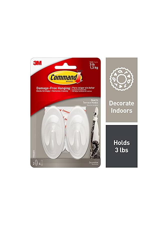 Command 17086Qes Quartz Race Hook Holds 1.3 Kg. Each Hook White Color. 2 Hooks And 4 Strips/Pack Decorate Damage Free - Image 2