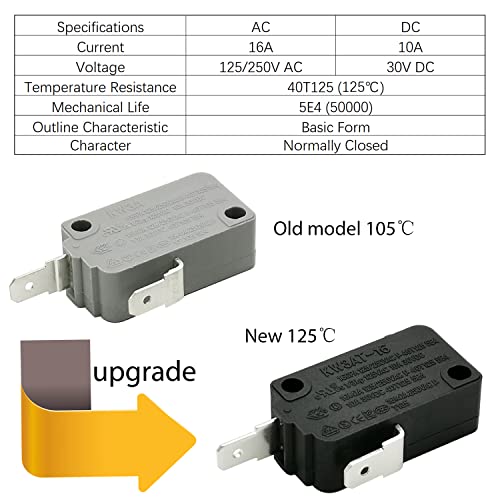 HiQltyla Microwave Oven Door Switch Replacement Part, 16A 125VAC, KW3AT-16 (Downward Compatible with KW3A-16), Normally Closed - 1Pc - Image 3