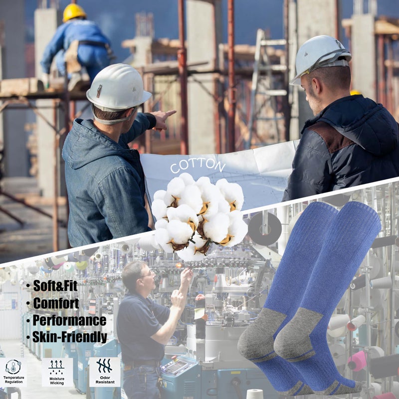 Ortis Cotton Full Cushion Over the Calf Socks OTC Knee High Thick Moisture Wicking Breathable Work Boot Thermal Warm(Denim L) - Image 4