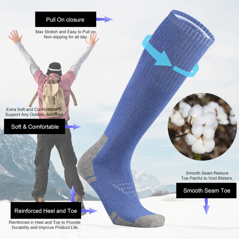 Ortis Cotton Full Cushion Over the Calf Socks OTC Knee High Thick Moisture Wicking Breathable Work Boot Thermal Warm(Denim L) - Image 3