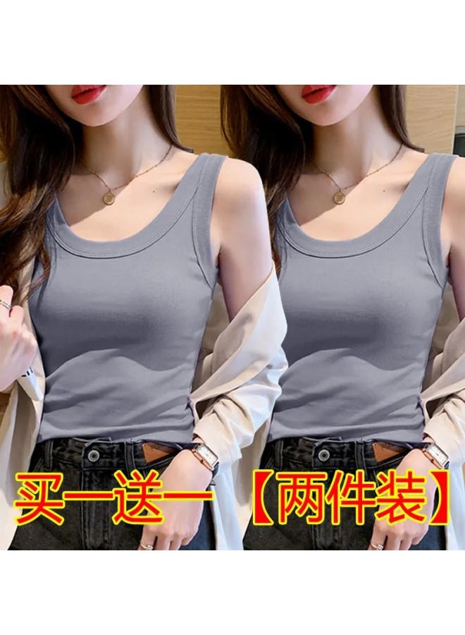 VUELO Single/two-piece Threaded Camisole Women's Spring And Summer New Round Neck Base Shirt All-match Wide Shoulder Belt Top - Image 1