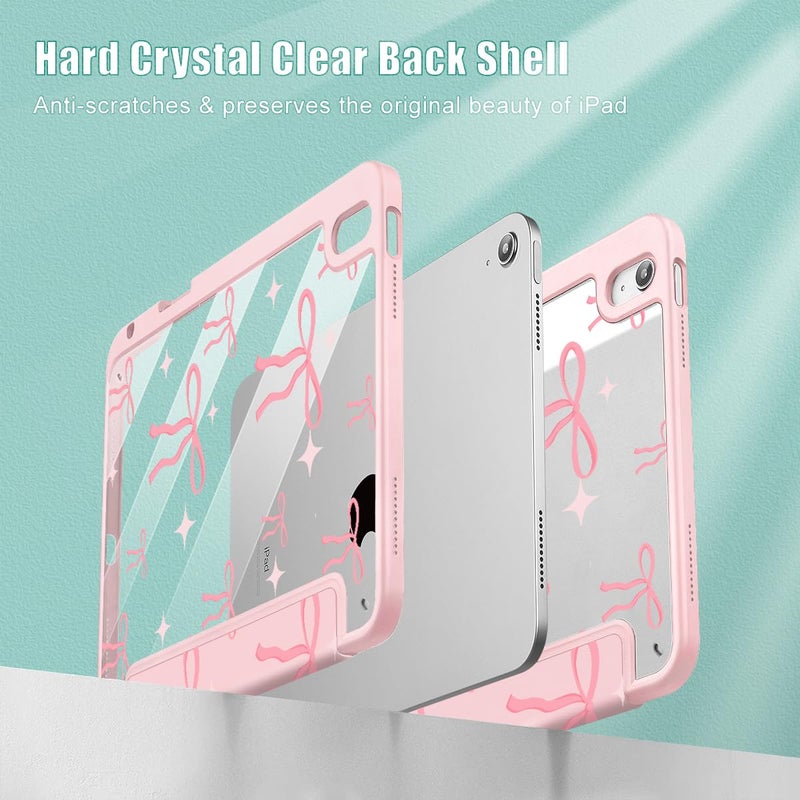 May Chen for iPad (A16) 11th Generation Case 11 Inch 2025, iPad 10th Gen Case 2022 10.9 inch, Built-in Pencil Holder with Shockproof Cover Clear Transparent Back Shell Auto Wake/Sleep, Pink Bows P721 - Image 4