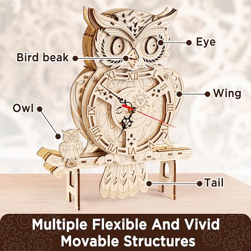 SYNARRY Wooden 3D Puzzles for Adults Model kit Owl Clock Mechanical Model Building Kit DIY Hobbies for Kids Teens Men Women 126PCS Puzzle Craft Gift Home Decor for Easter Basket Stuffers - Image 5
