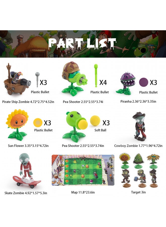 Maikerry Plants and Zombies Toys 7pcs PVZ Figurines Set Game Great Birthday Christmas for Boys and Girls -with Battlefield Map - Image 1