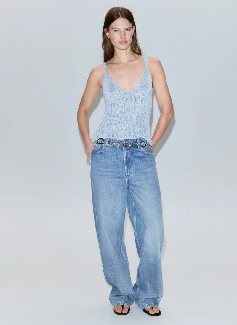 Mango 50-CELESTE Open-Knit Lurex Top for Women | Best Price UAE