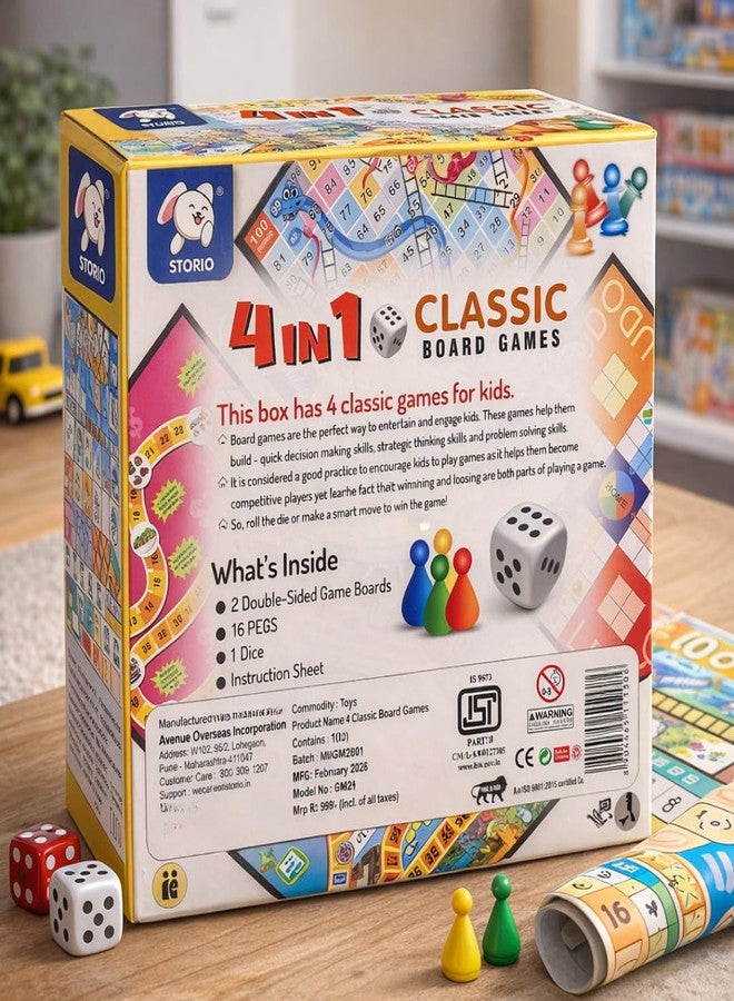 Storio 4-in-1 Classic Board Games for Kids 5+ Years | Snakes & Ladders, Ludo, Drive Your Car & Money Game | Family Board Game Set with Dice & Pawns | Educational Strategy Game for Boys & Girls - Image 4