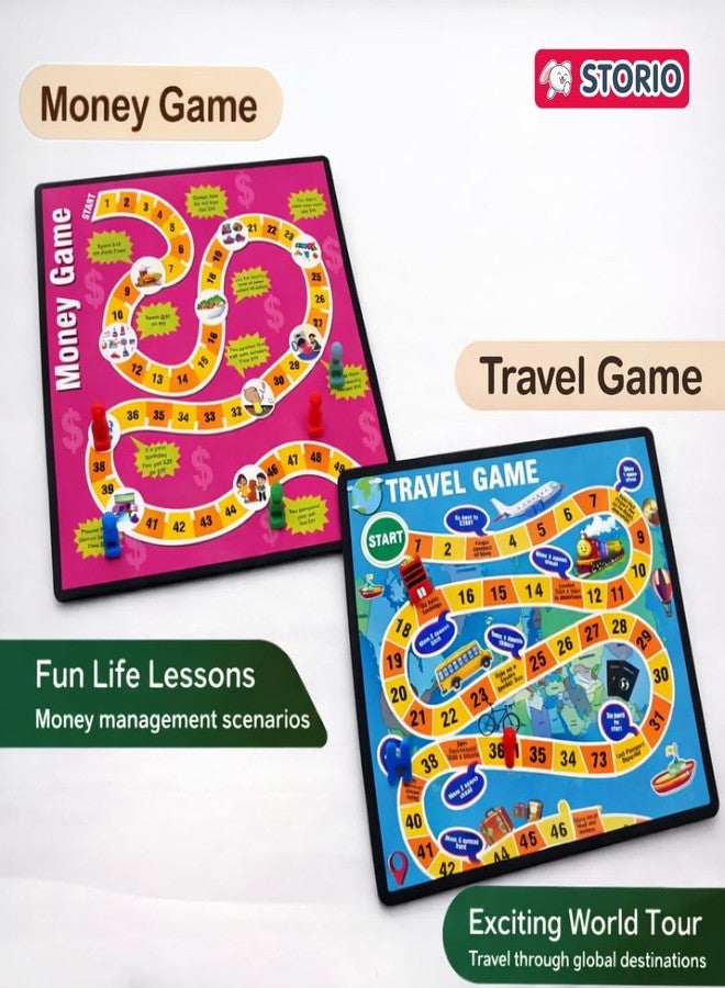 Storio 4-in-1 Classic Board Games for Kids 5+ Years | Snakes & Ladders, Ludo, Drive Your Car & Money Game | Family Board Game Set with Dice & Pawns | Educational Strategy Game for Boys & Girls - Image 2