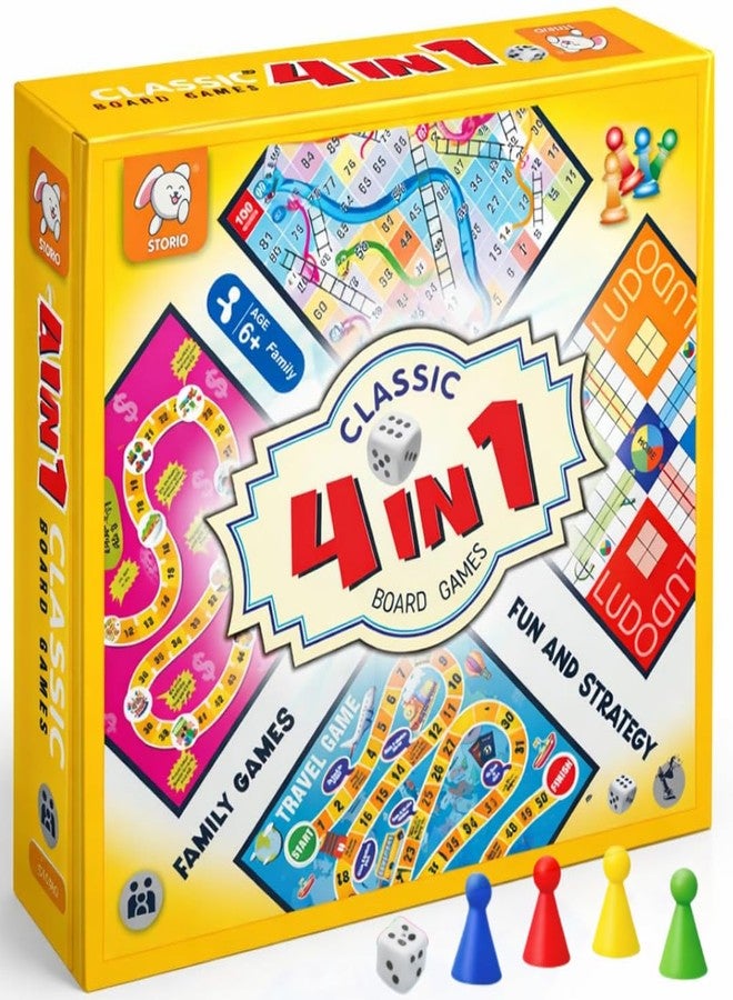 Storio 4-in-1 Classic Board Games for Kids 5+ Years | Snakes & Ladders, Ludo, Drive Your Car & Money Game | Family Board Game Set with Dice & Pawns | Educational Strategy Game for Boys & Girls - Image 1