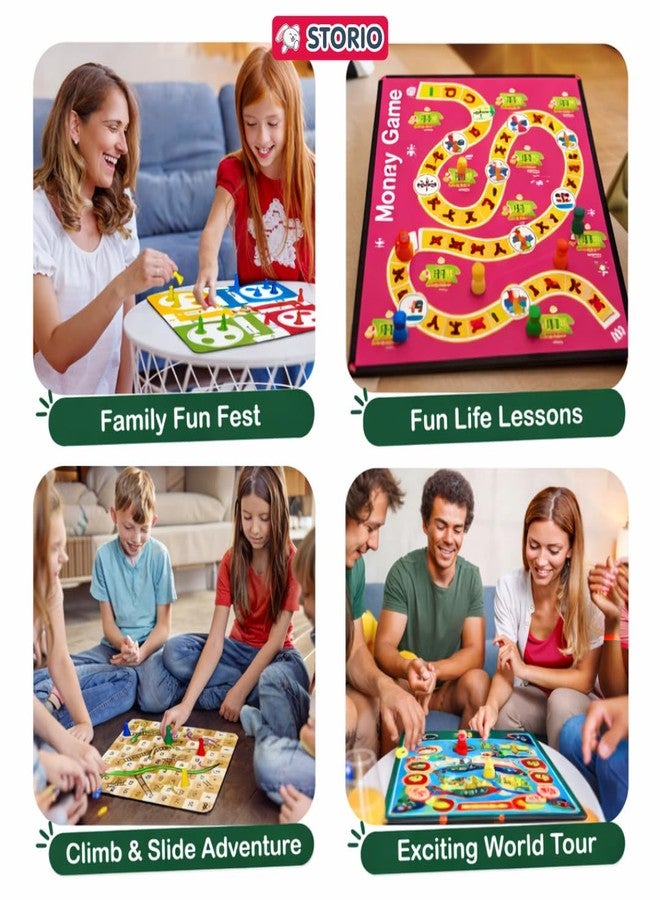 Storio 4-in-1 Classic Board Games for Kids 5+ Years | Snakes & Ladders, Ludo, Drive Your Car & Money Game | Family Board Game Set with Dice & Pawns | Educational Strategy Game for Boys & Girls - Image 3